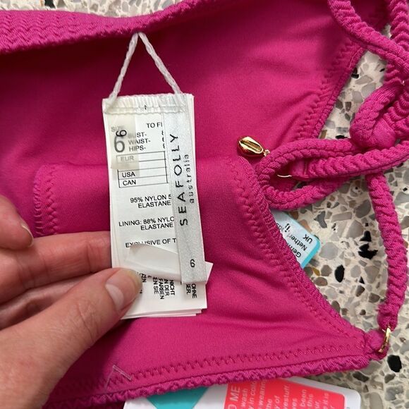 NWT Seafolly pink Seadive rio tie bottom US 2 AU 6 fuchsia - Picture 5 of 6